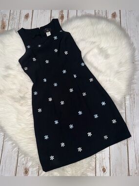 VTG Y2K Candy Rocket Black Embroidered Flower Sheath Dress Size Small